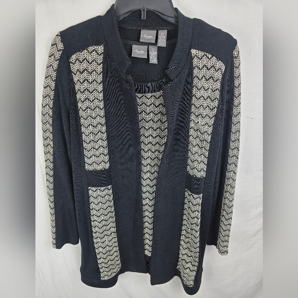 Chico's Traveler's Women's Black Cream And Gold Cardigan Sz Chico's 0/ S